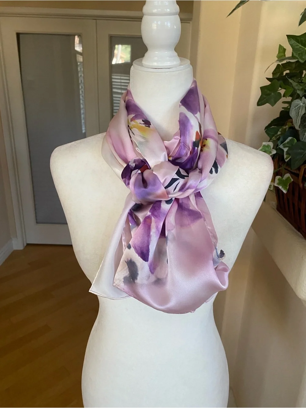 Handmade 100% Silk Lavender Floral Wrap Scarf Top